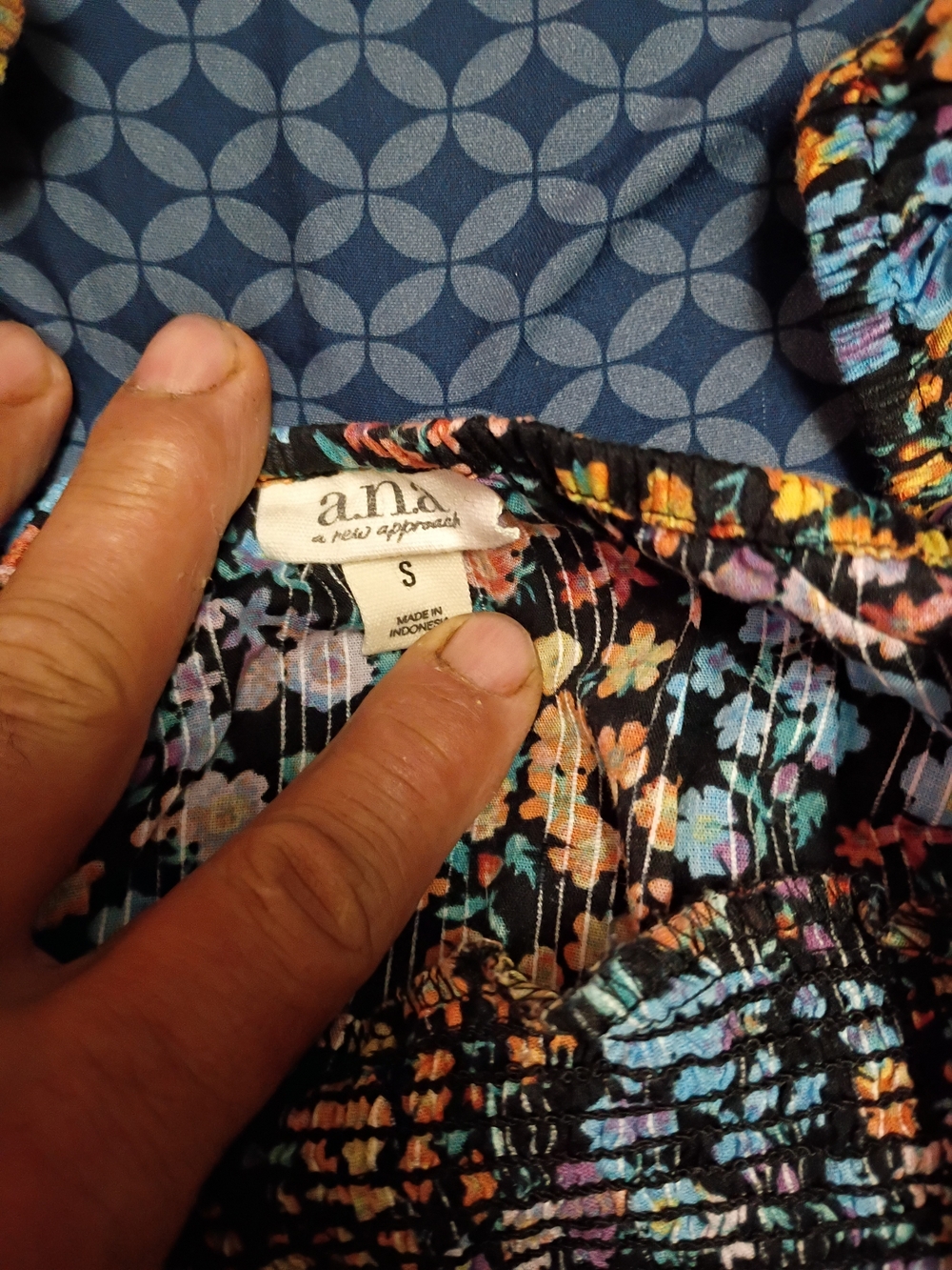 a.n.a Floral Smocked Top in Black with Pastel Blooms